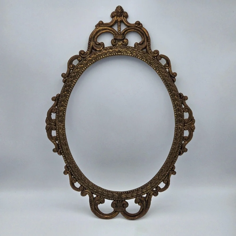 Vintage Ornate Metal Oval Picture Frame Italian Style No Glass or Back 17